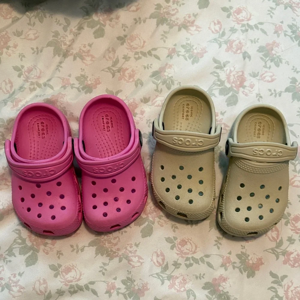 CROCS Kids Classic Clogs in Pink and Beige